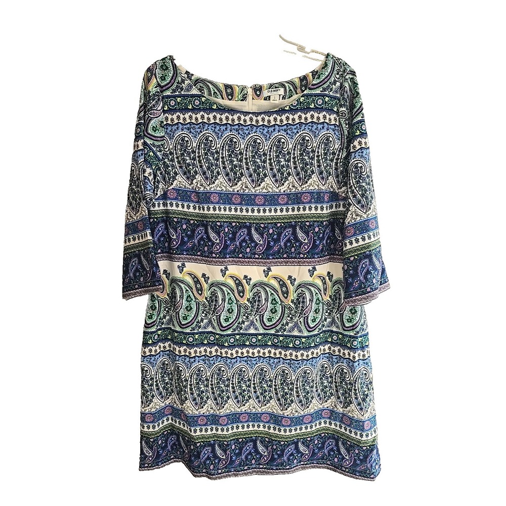 Old‎ Navy Blue Green Paisley  3/4 Sleeve Casual Sheath Dress Womans Size Large